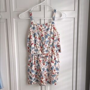 Girls Floral Linen Romper